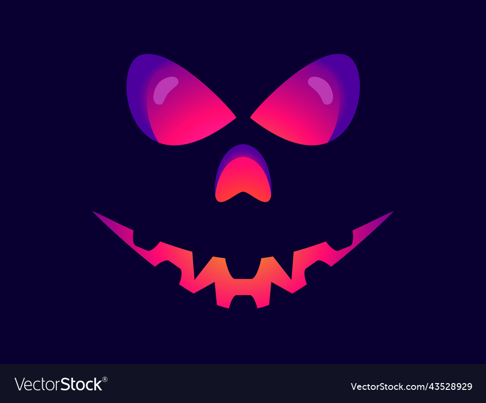 Halloween scary illuminated face in the dark vector illustration. Pumpkin  eyes and smile Stock Vector