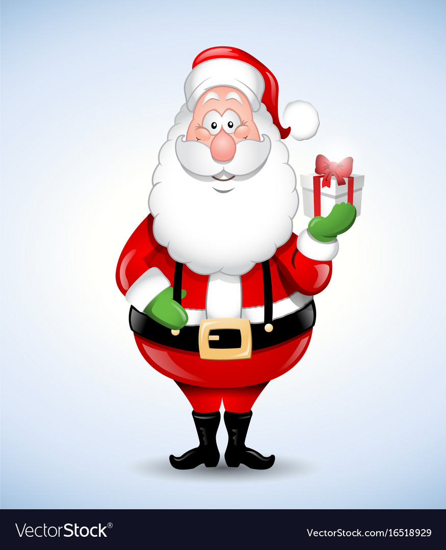 Happy cartoon santa claus holding a gift Vector Image