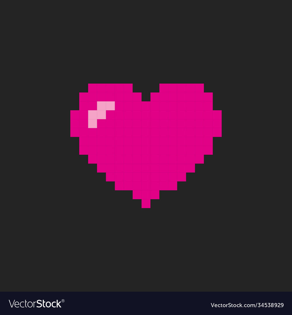 Heart pixel pink icon isolated on black