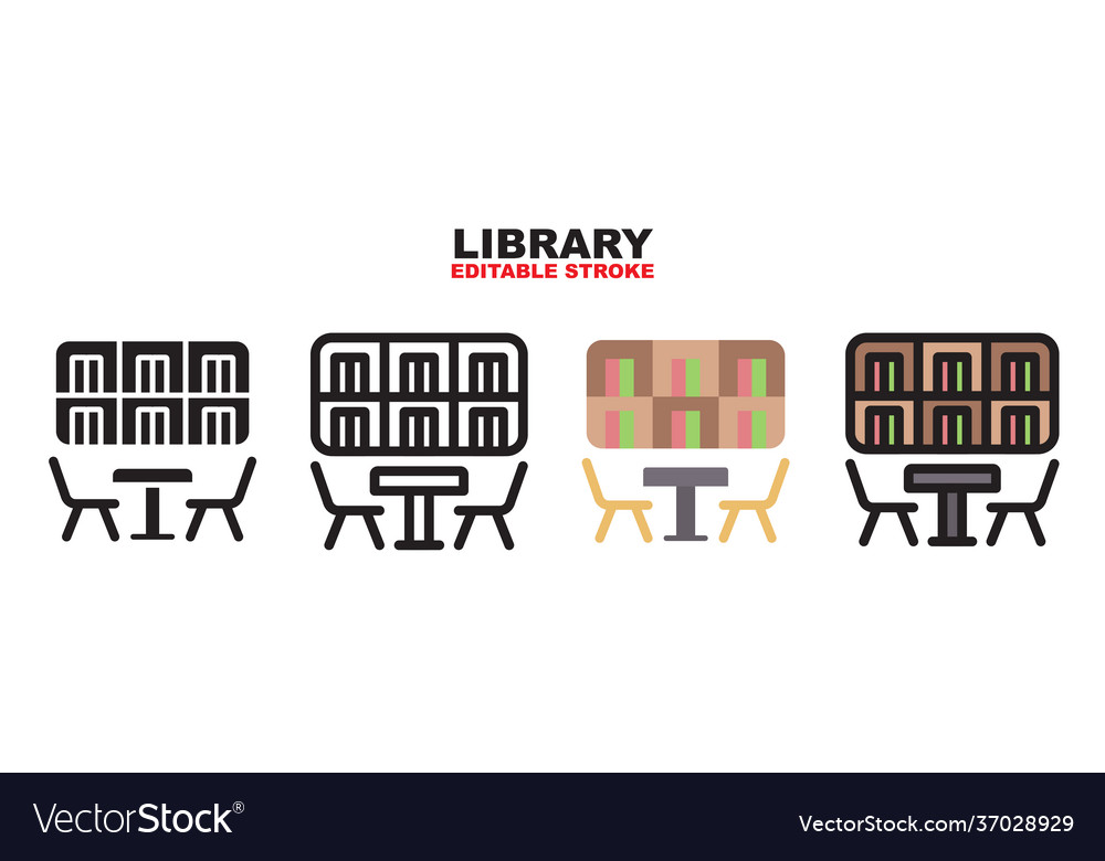 Library icon set with different styles editable vector image Library icon set with different styles editable