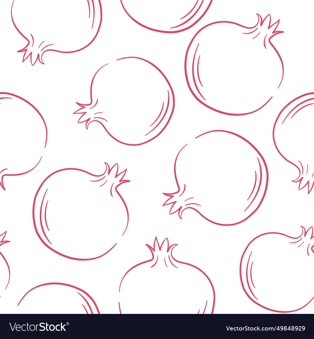 Pomegranate seamless pattern in line art style vector image Pomegranate seamless pattern in line art style