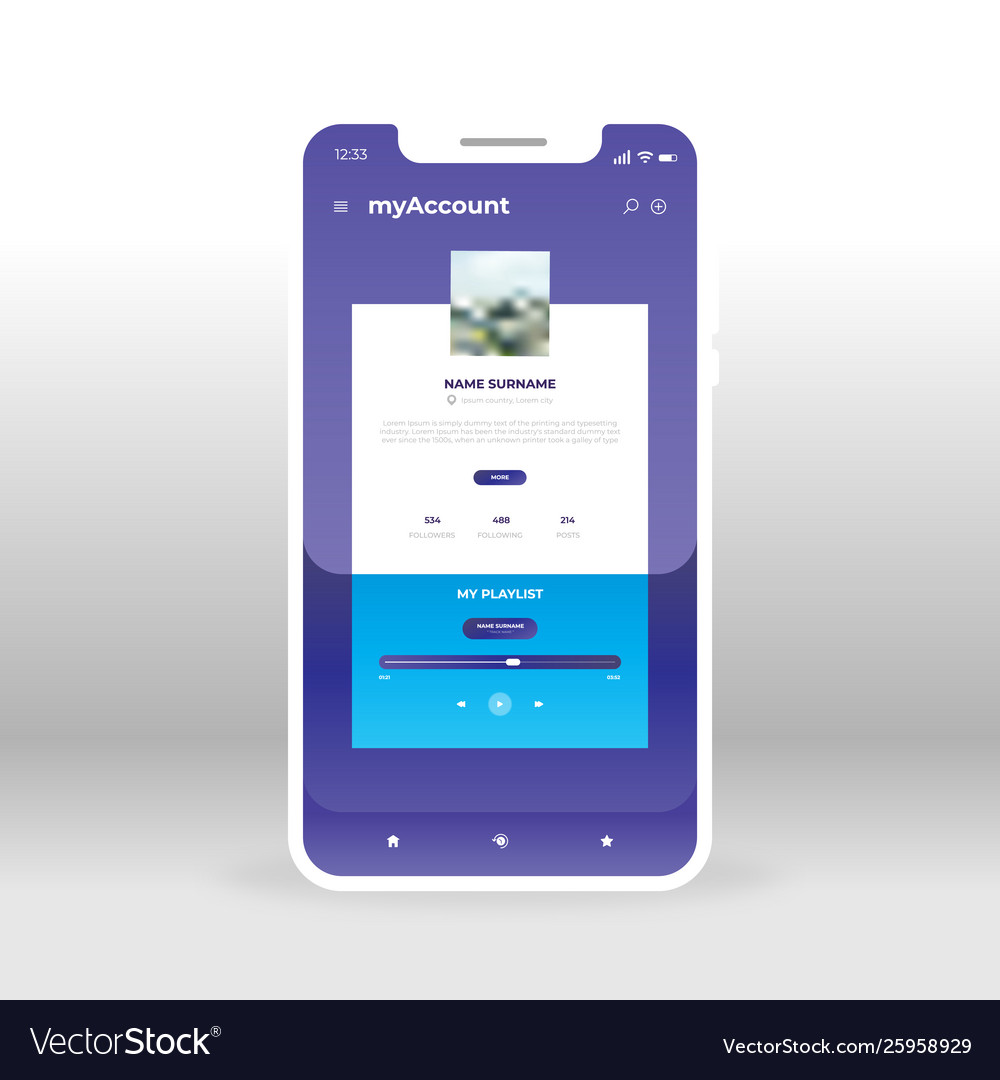 Purple and blue user account profile ui ux gui vector image Purple and blue user account profile ui ux gui