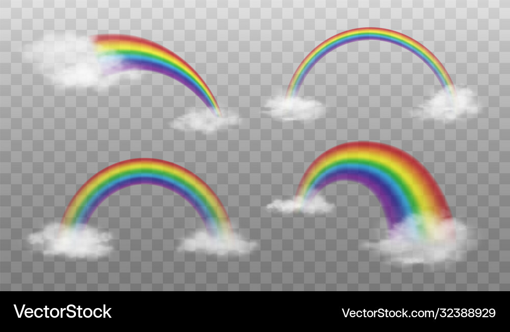 Realistic rainbow cloud set isolated Royalty Free Vector