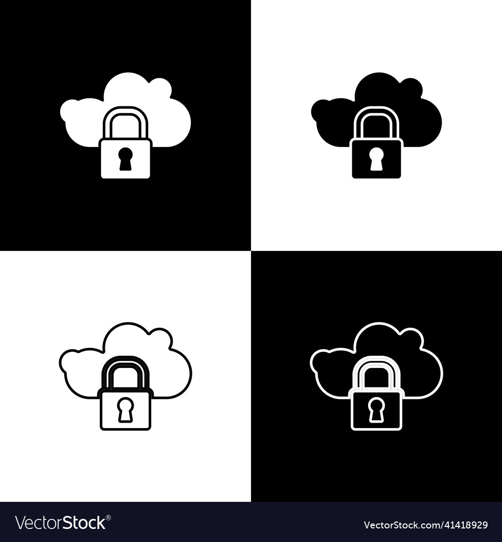 Set cloud computing lock icon isolated on black vector image Set cloud computing lock icon isolated on black