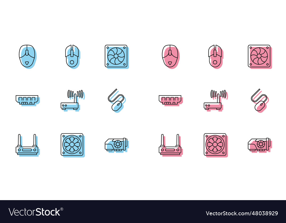 Set line router and wi-fi signal computer cooler vector image Set line router and wi-fi signal computer cooler