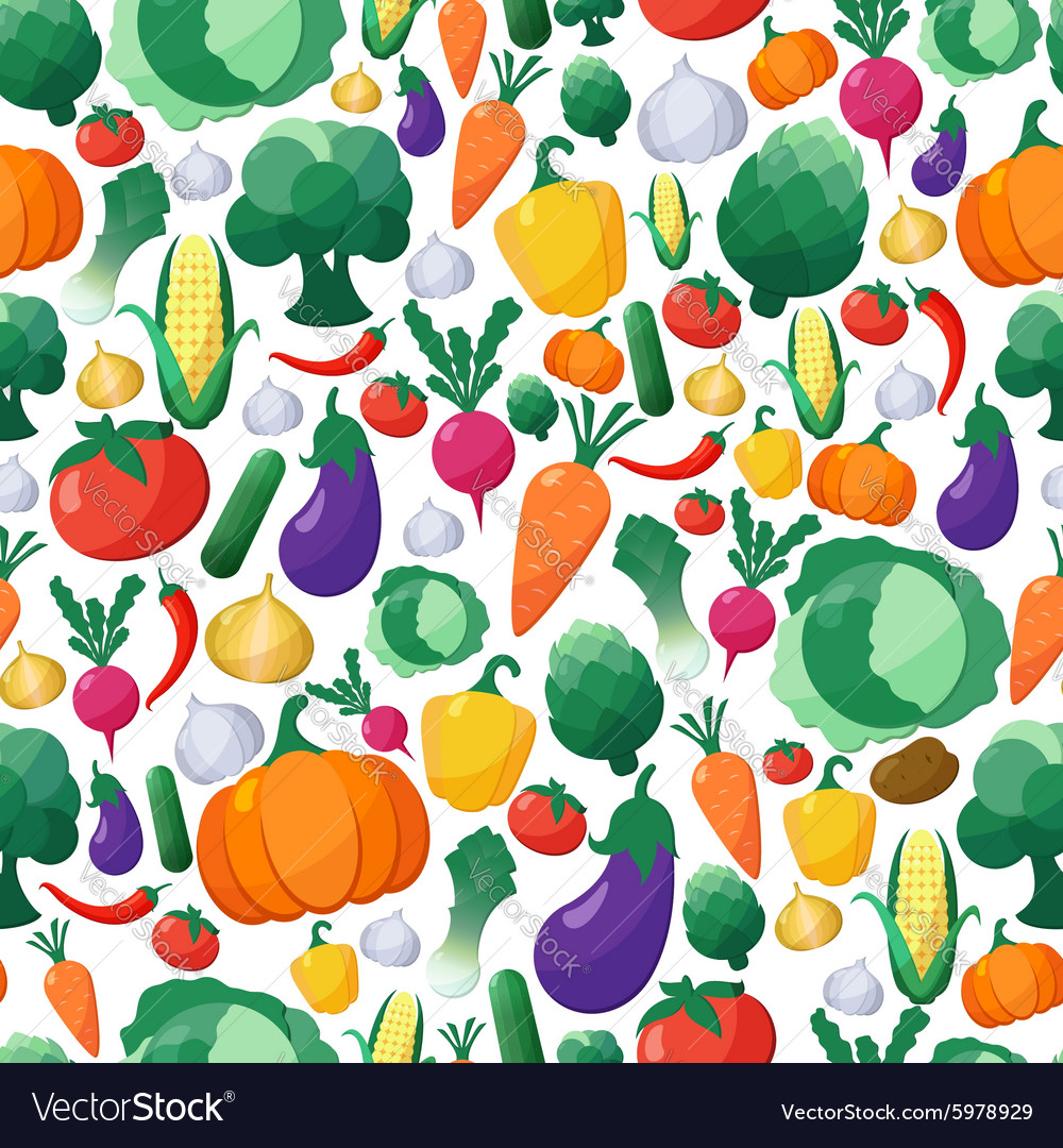 Vegetables Seamless Pattern Background in Vector Image