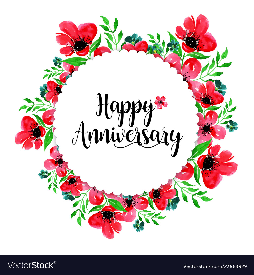 Watercolor floral wedding anniversary frame Vector Image