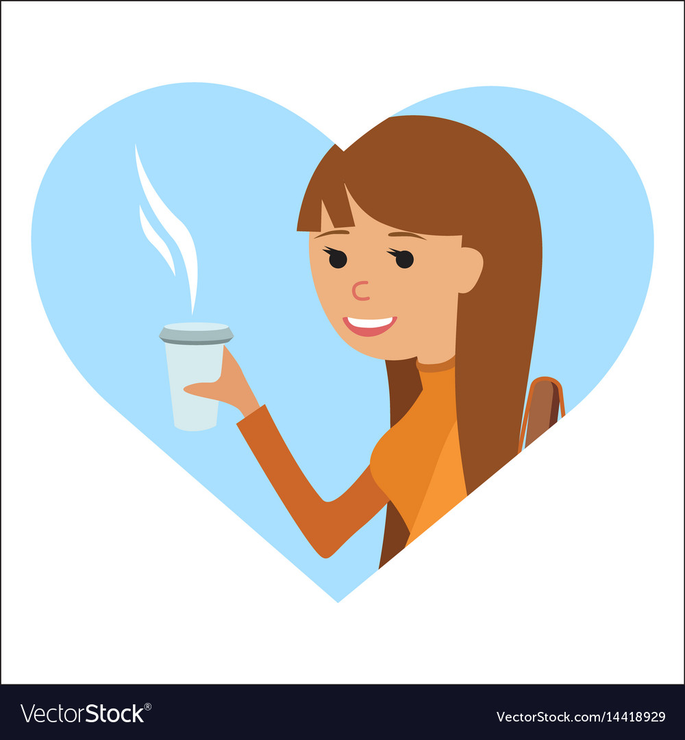 Woman with cup in her hand drinking hot coffee