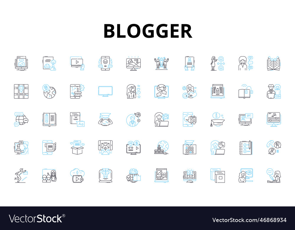 Blogger linear icons set writing blogging vector image Blogger linear icons set writing blogging