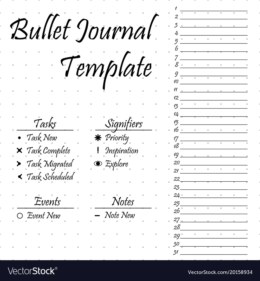 bullet-journal-template-simple-papers-task-vector-image