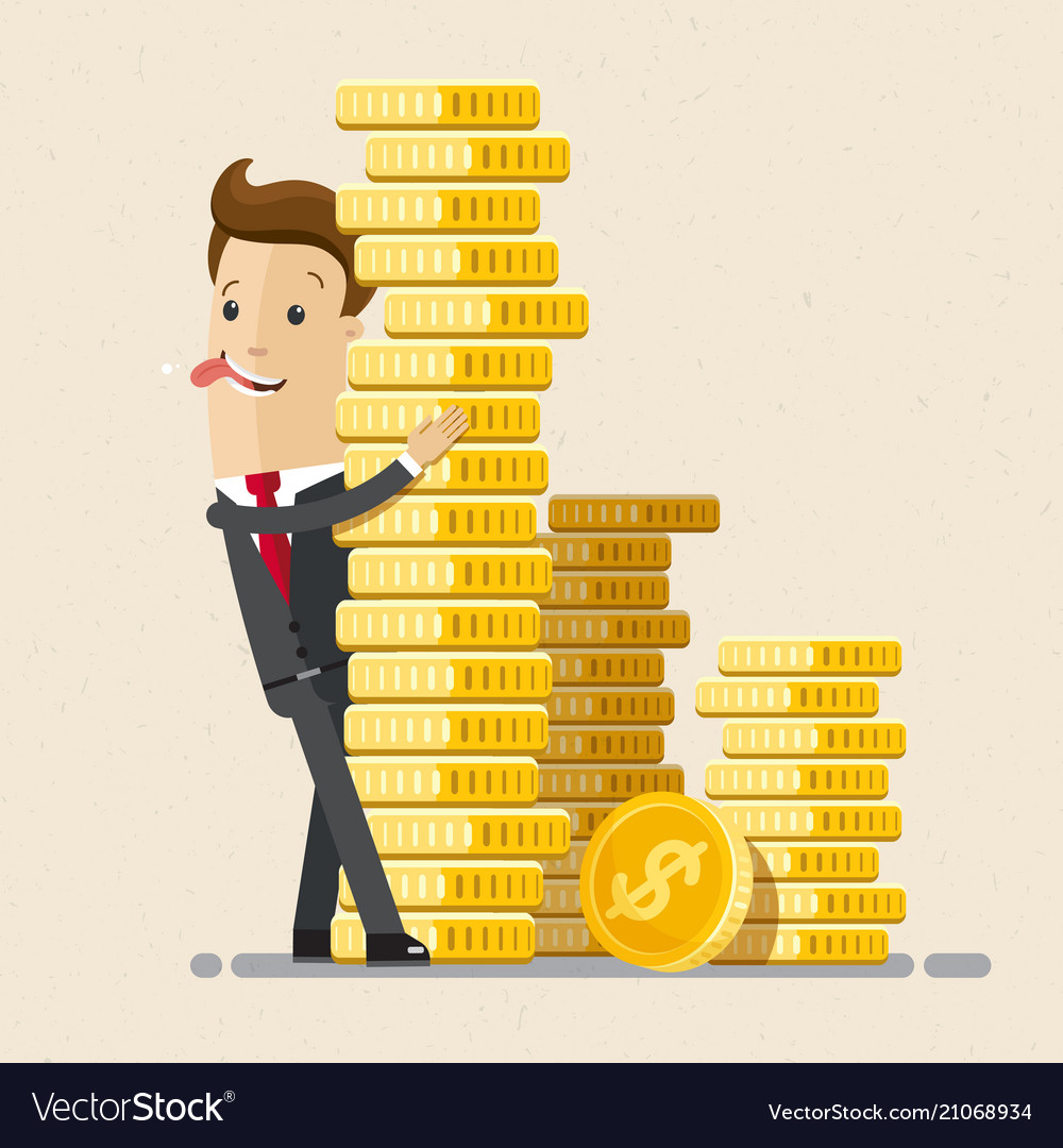 Businessman hug a pile of coins business economic