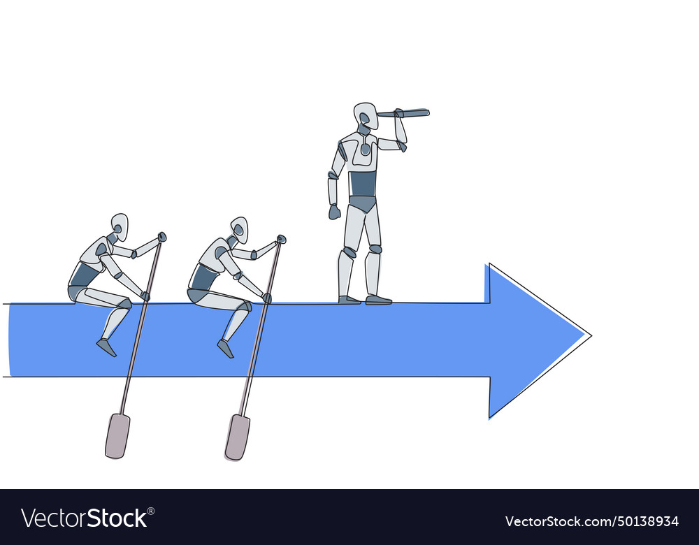 Continuous one line drawing three robots ride Vector Image Continuous one line drawing three robots ride