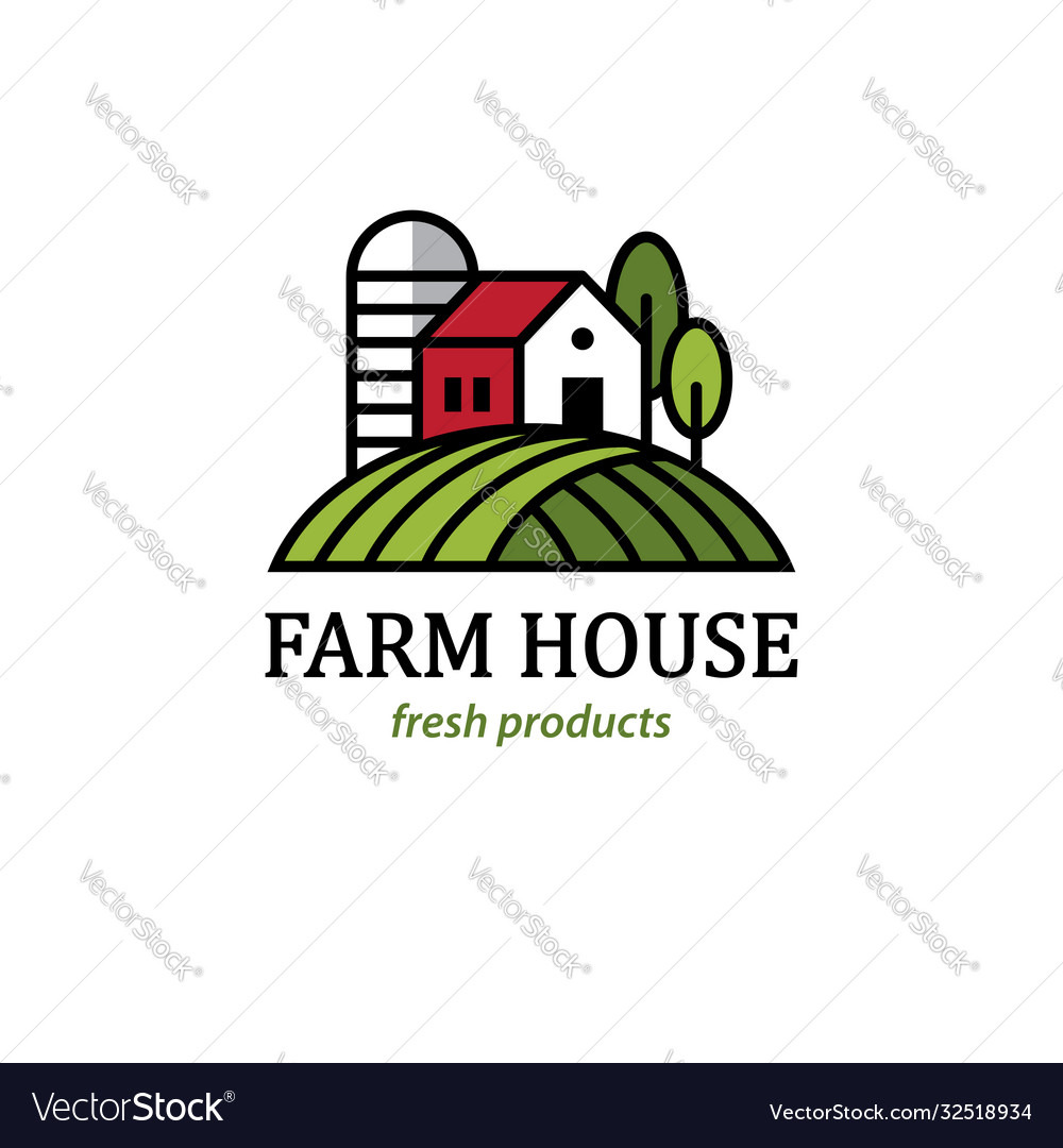 Farm logo with farmhouse and silo Royalty Free Vector Image