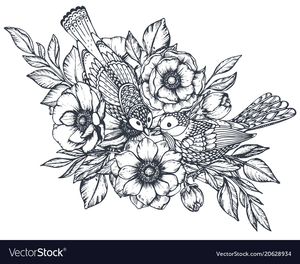 Floral composition hand drawn anemone Royalty Free Vector