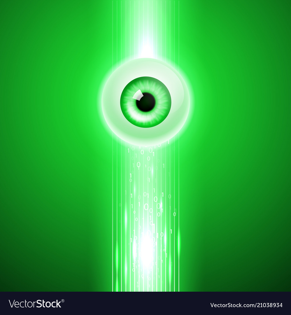 Green background with eye and binary code vector image Green background with eye and binary code