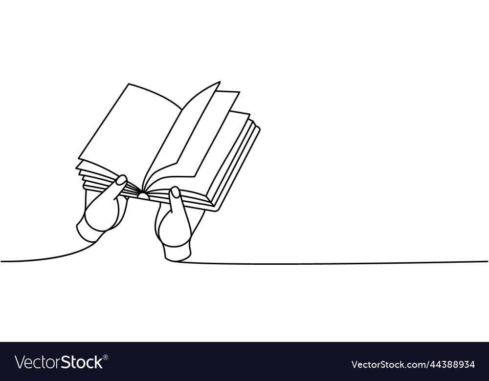 Hand with open book one line continuous drawing