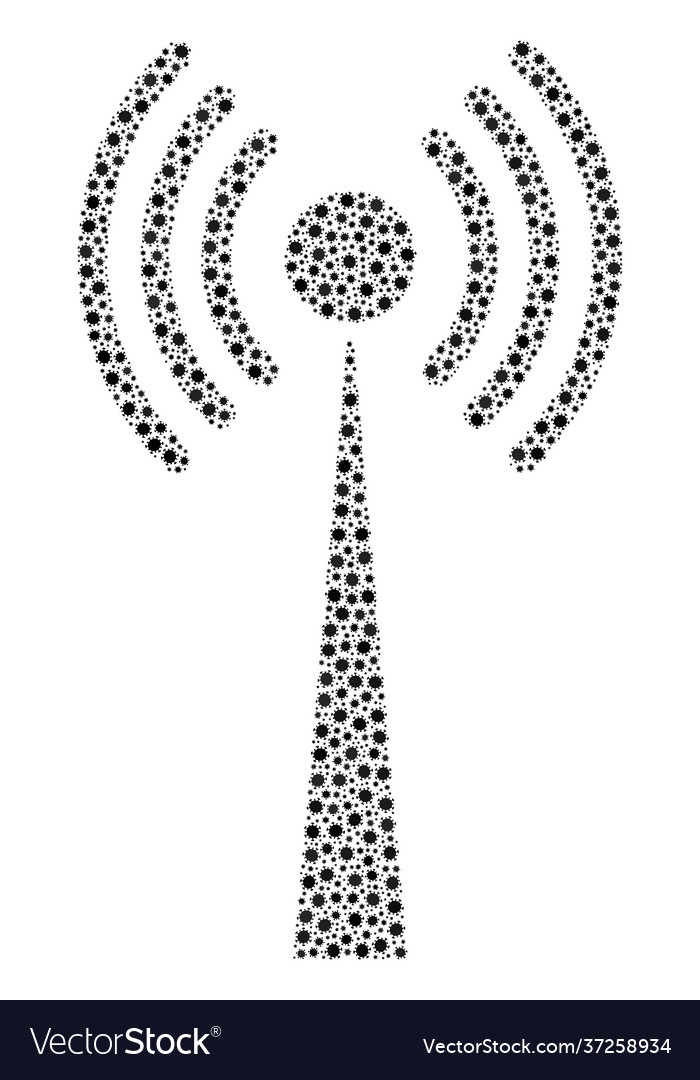 Radio tower composition icon with coronavirus