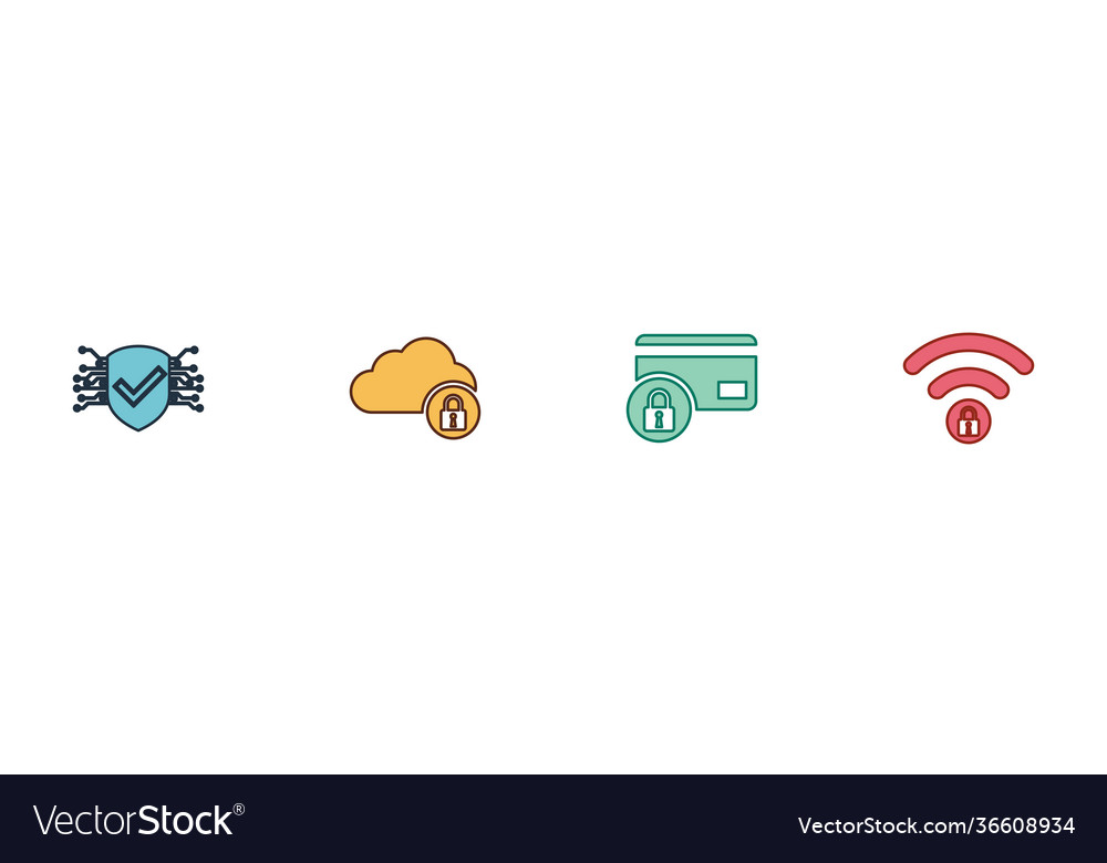 Set cyber security cloud computing lock credit vector image Set cyber security cloud computing lock credit