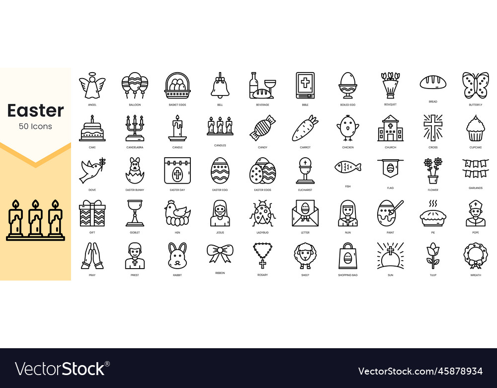 Simple outline set of easter icons linear style