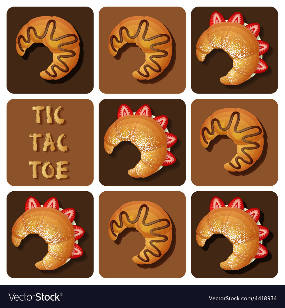 Tic Tac Toe Of Strawberry And Chocolate Croissant Vector Image Tic Tac Toe Of Strawberry And Chocolate Croissant Vector Image