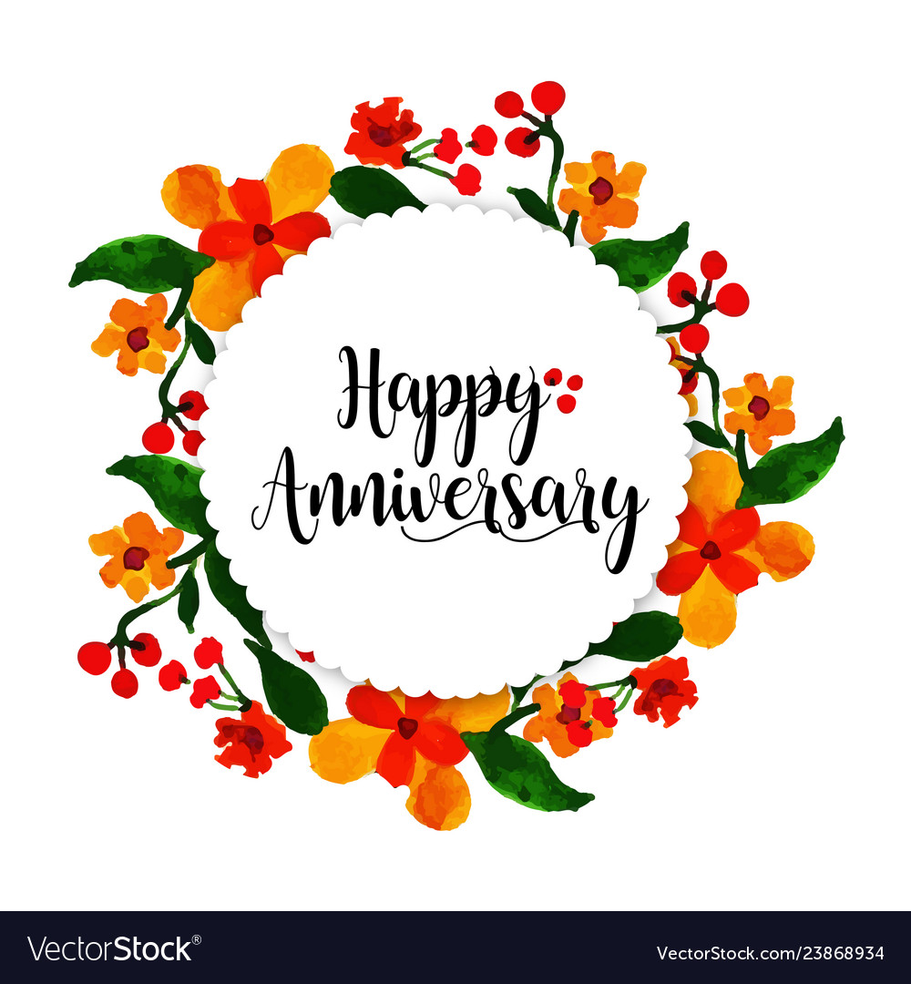 Watercolor floral wedding anniversary frame Vector Image