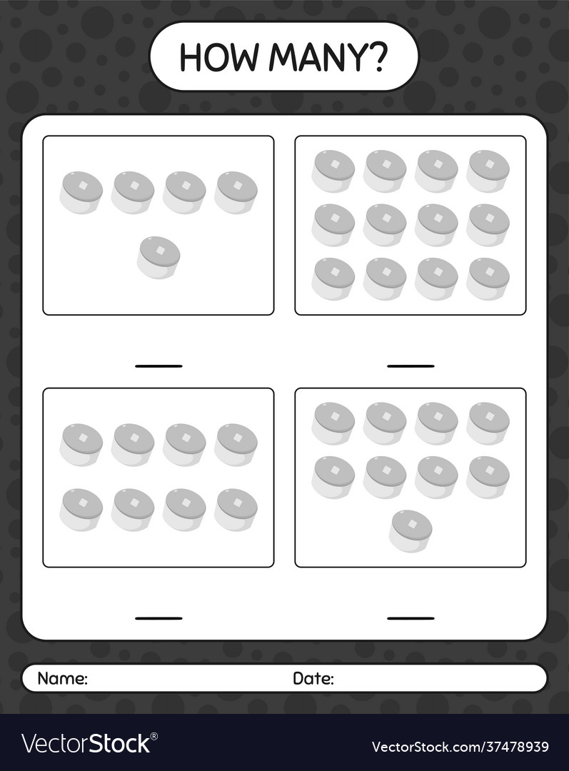 How many counting game with cap worksheet vector image How many counting game with cap worksheet