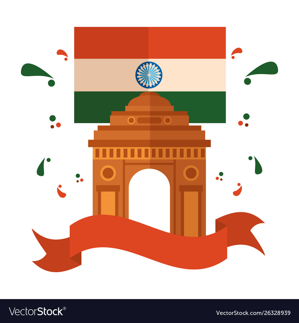 Indian Flag Independence Day With Gateway Mosque Vector Image