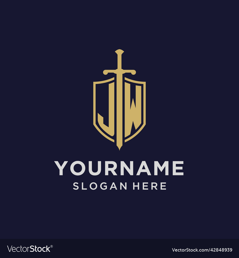 Jw logo initial monogram with shield and sword