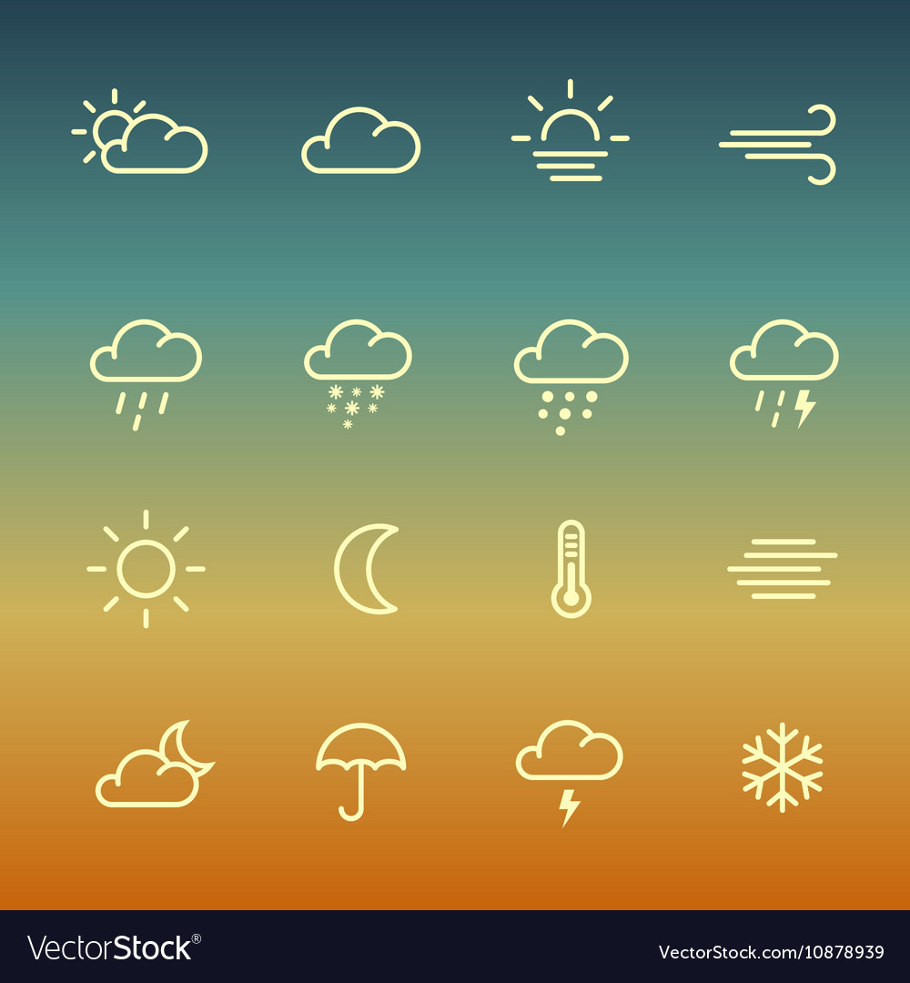 Lines weather forcast icon set on gradient Vector Image