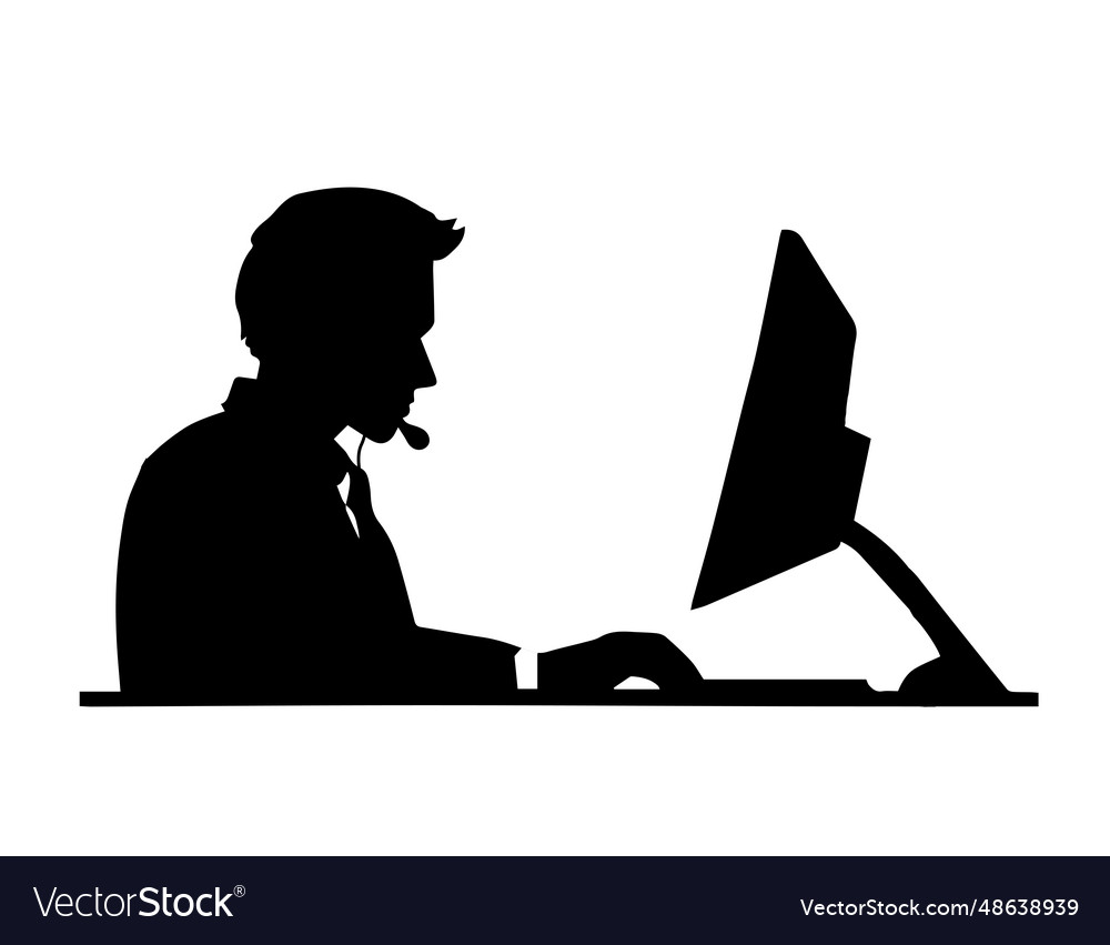 Man call center and working with headset vector image Man call center and working with headset