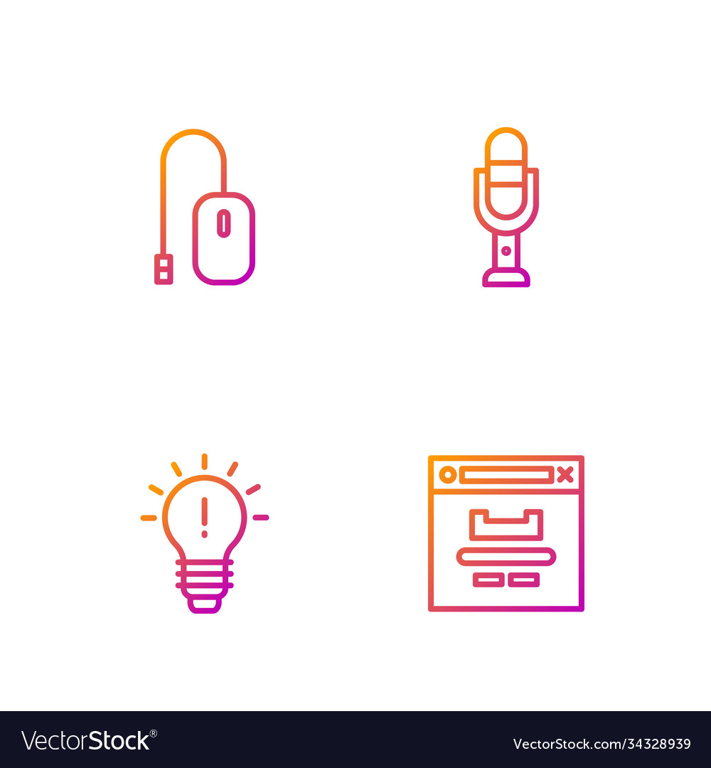 Set line browser window light bulb with concept