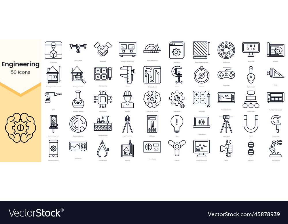 Simple outline set of engineering icons thin line vector image Simple outline set of engineering icons thin line