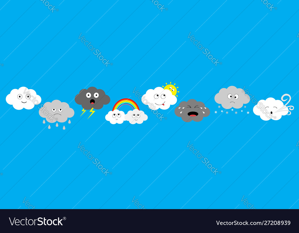 White dark cloud emoji emotion icon set line