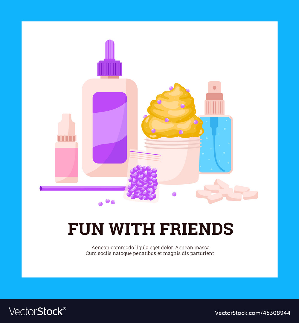 Bottles with ingredients for homemade slime toy vector image Bottles with ingredients for homemade slime toy