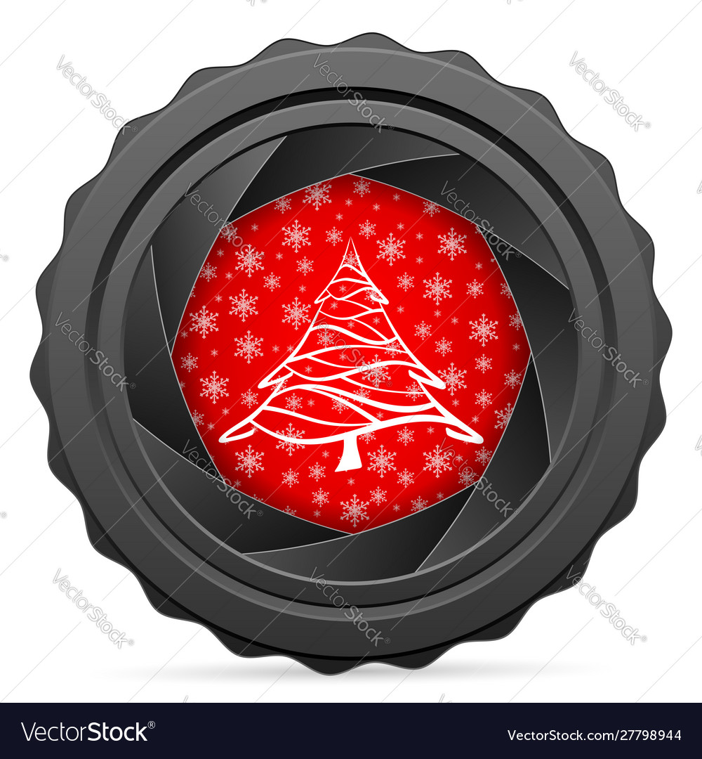 Camera shutter with snowflakes and tree