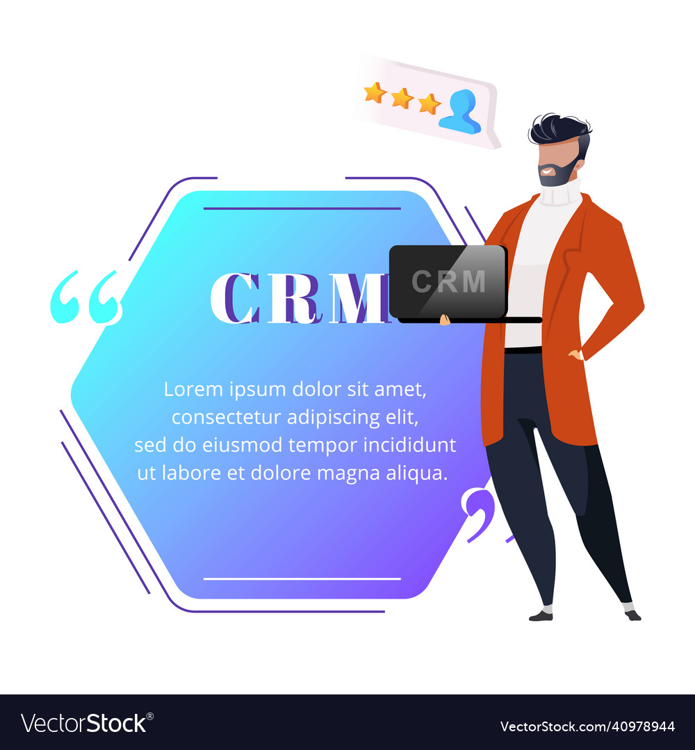 Crm flat color character quote smiling man keeps vector image Crm flat color character quote smiling man keeps