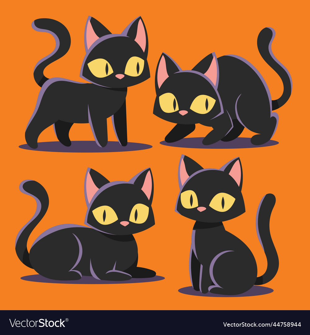 Hand Drawn Flat Halloween Black Cats Collection Vector Image 9572