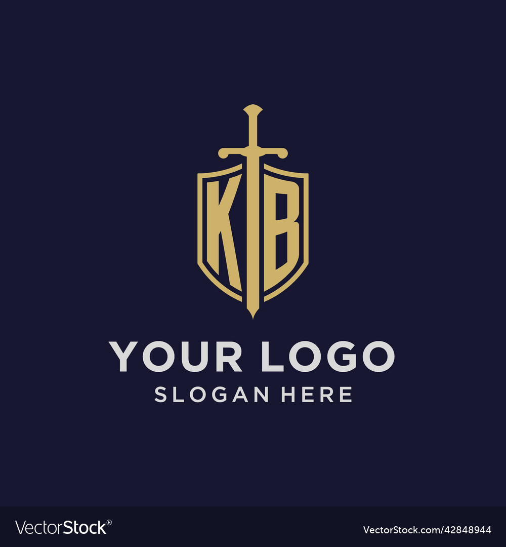 Kb logo initial monogram with shield and sword
