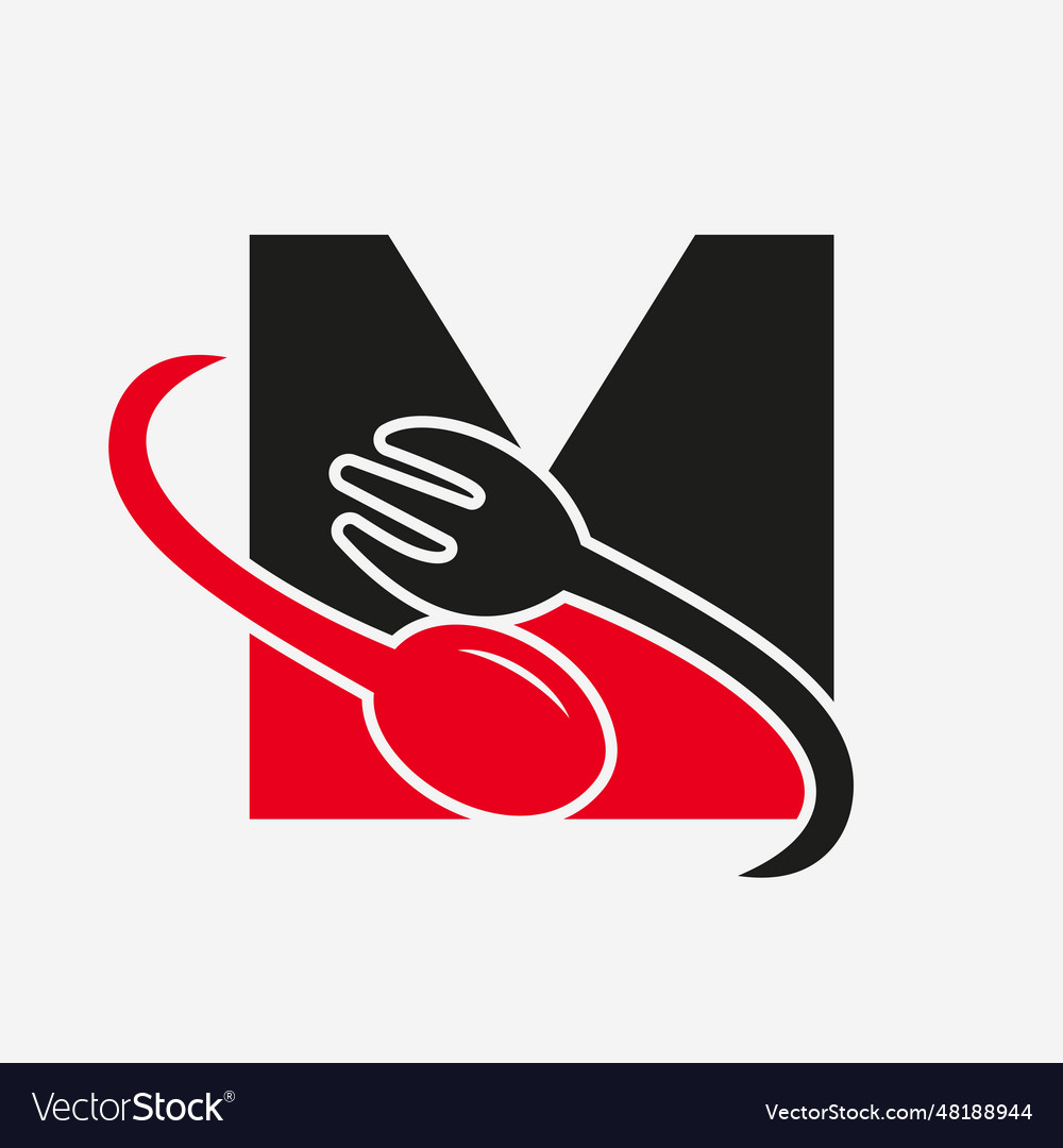 Letter m restaurant logo combined with fork