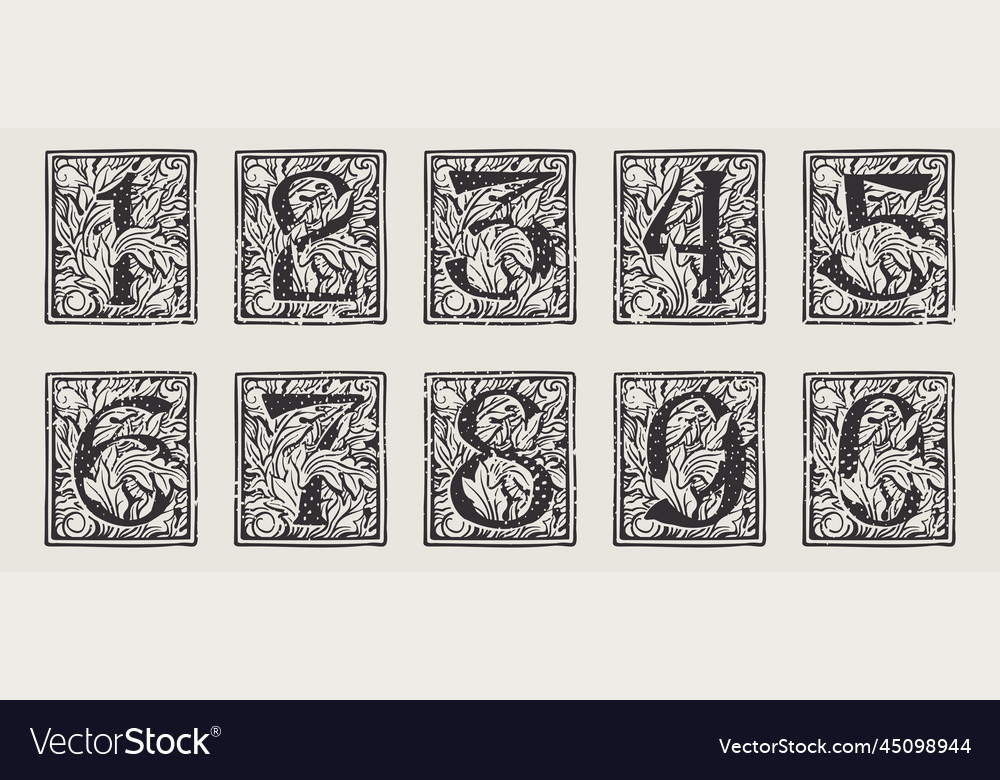 Medieval Numeric Initials - Engraved Style