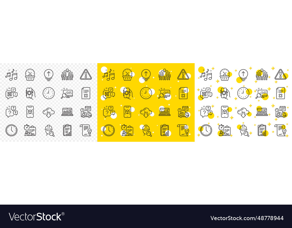 Outline qr code cloud download and clock line vector image Outline qr code cloud download and clock line