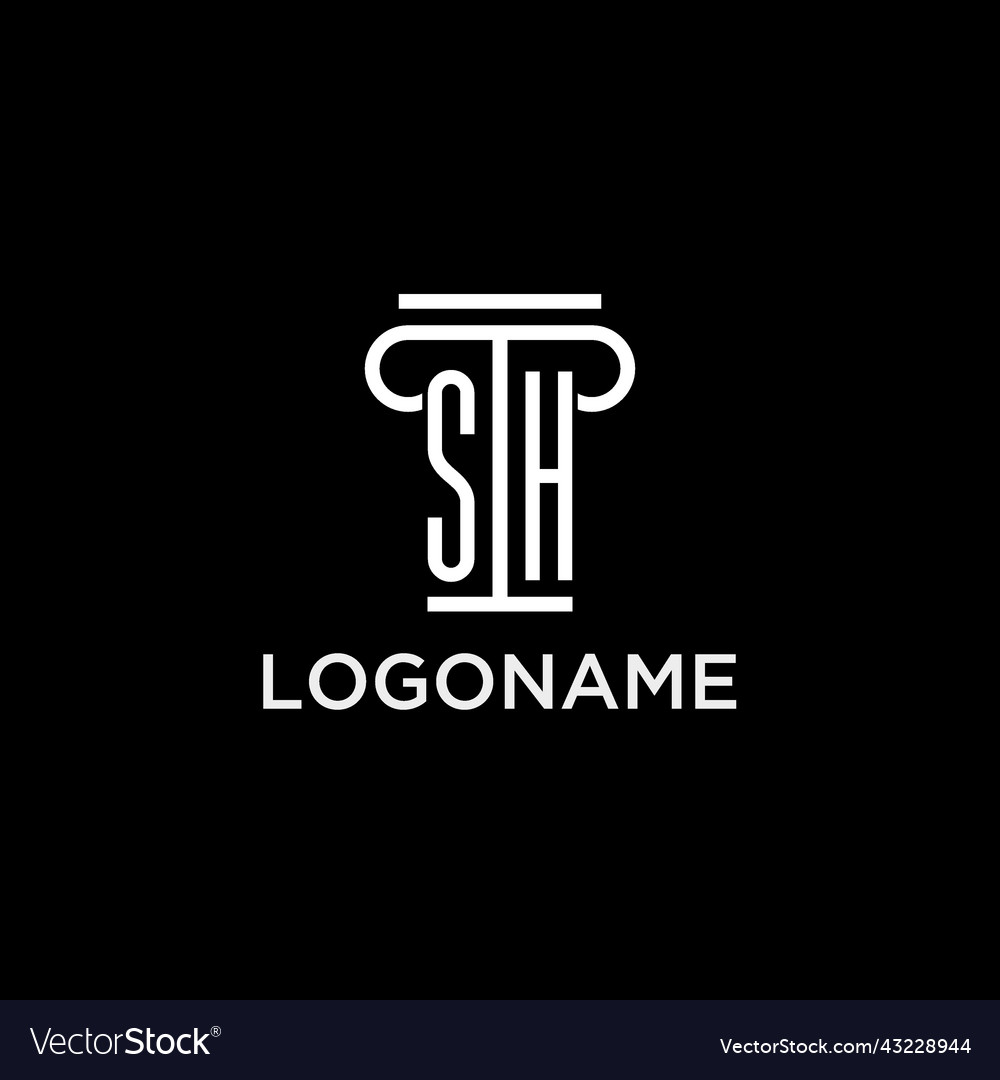 Sh monogram initial logo with pillar shape icon