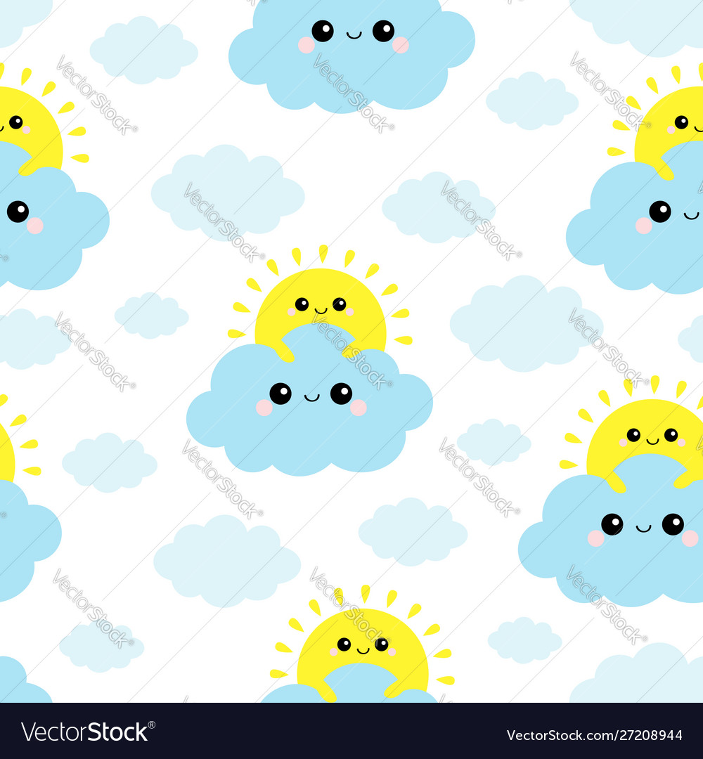 Sun holding blue cloud in sky seamless