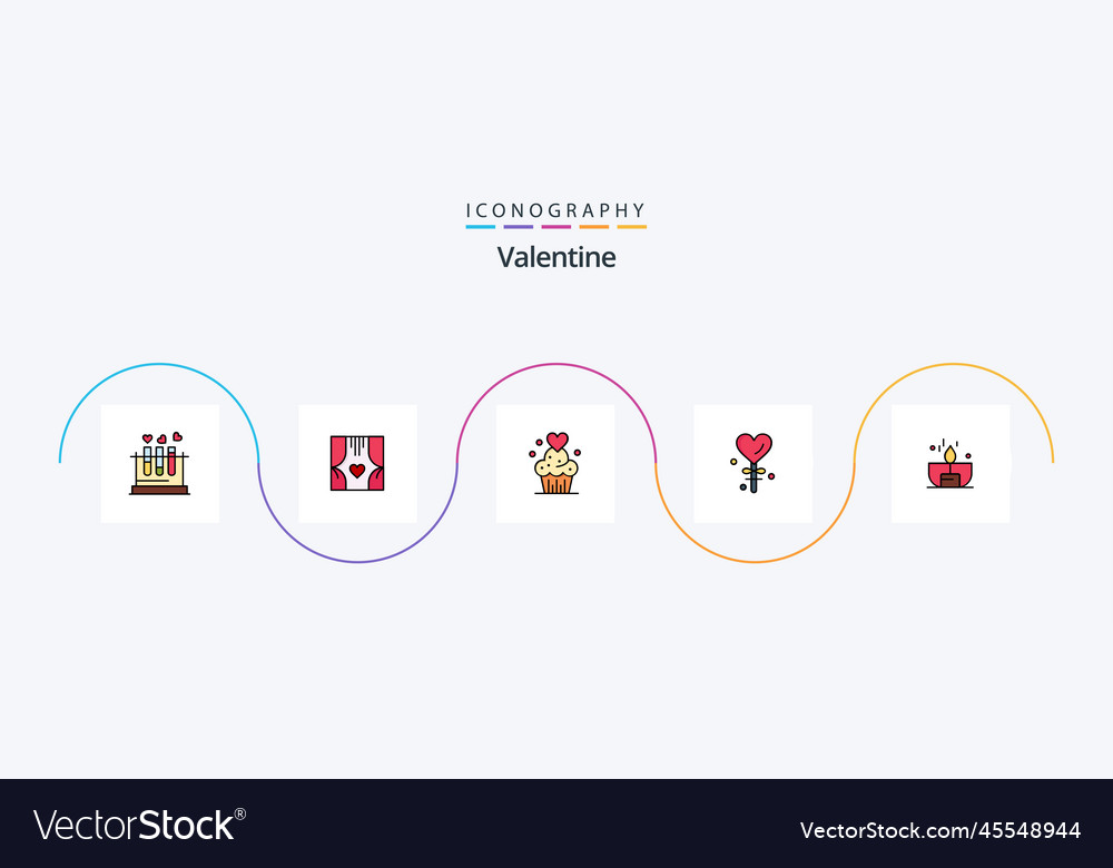 Valentine line filled flat 5 icon pack including