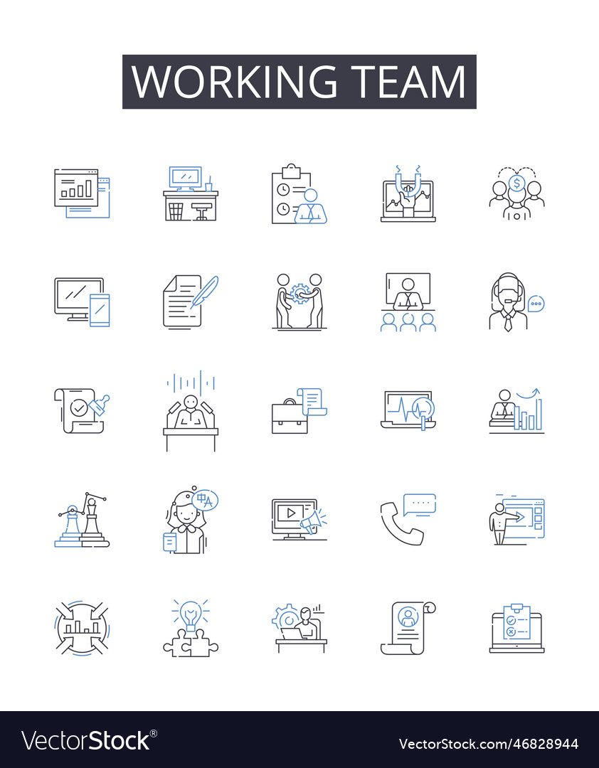 Working team line icons collection taskforce vector image Working team line icons collection taskforce