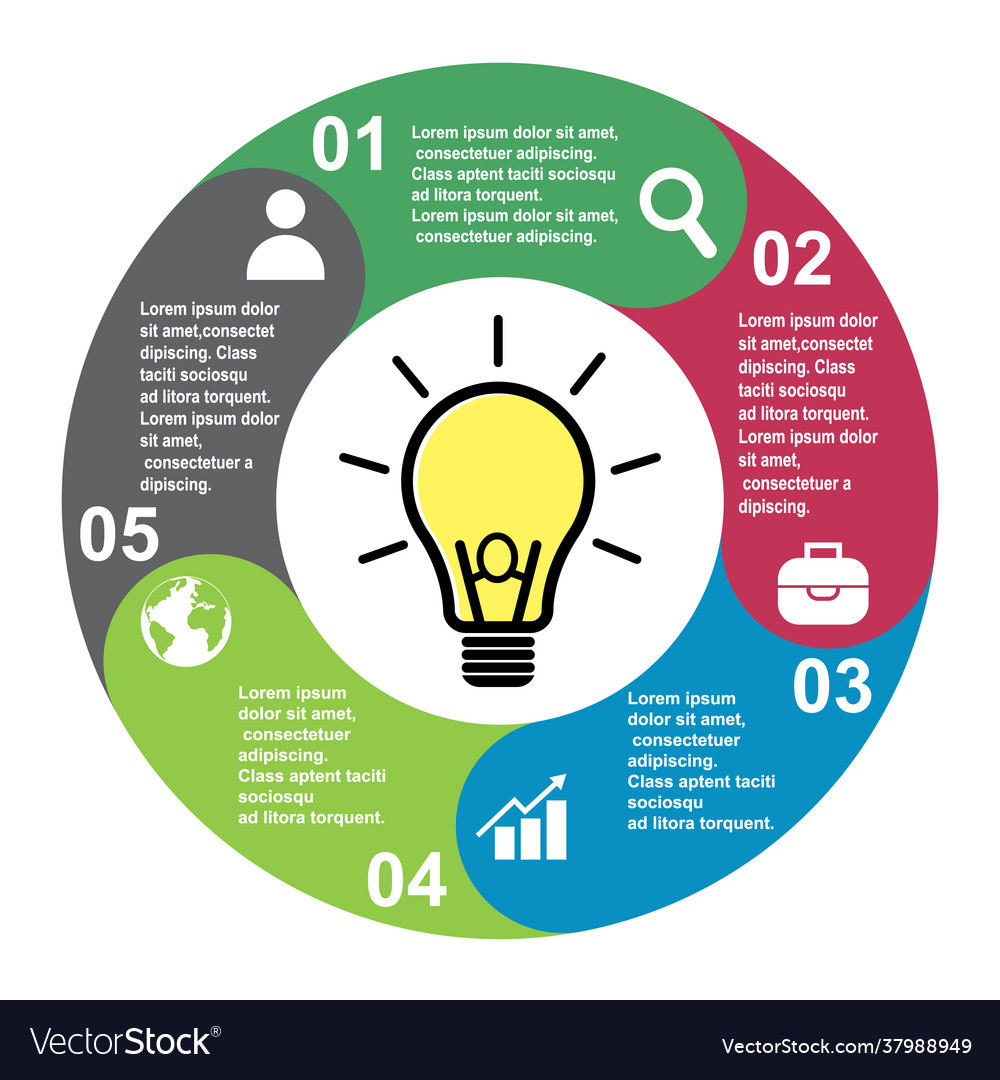 5 steps element in five colors with labels vector image 5 steps element in five colors with labels