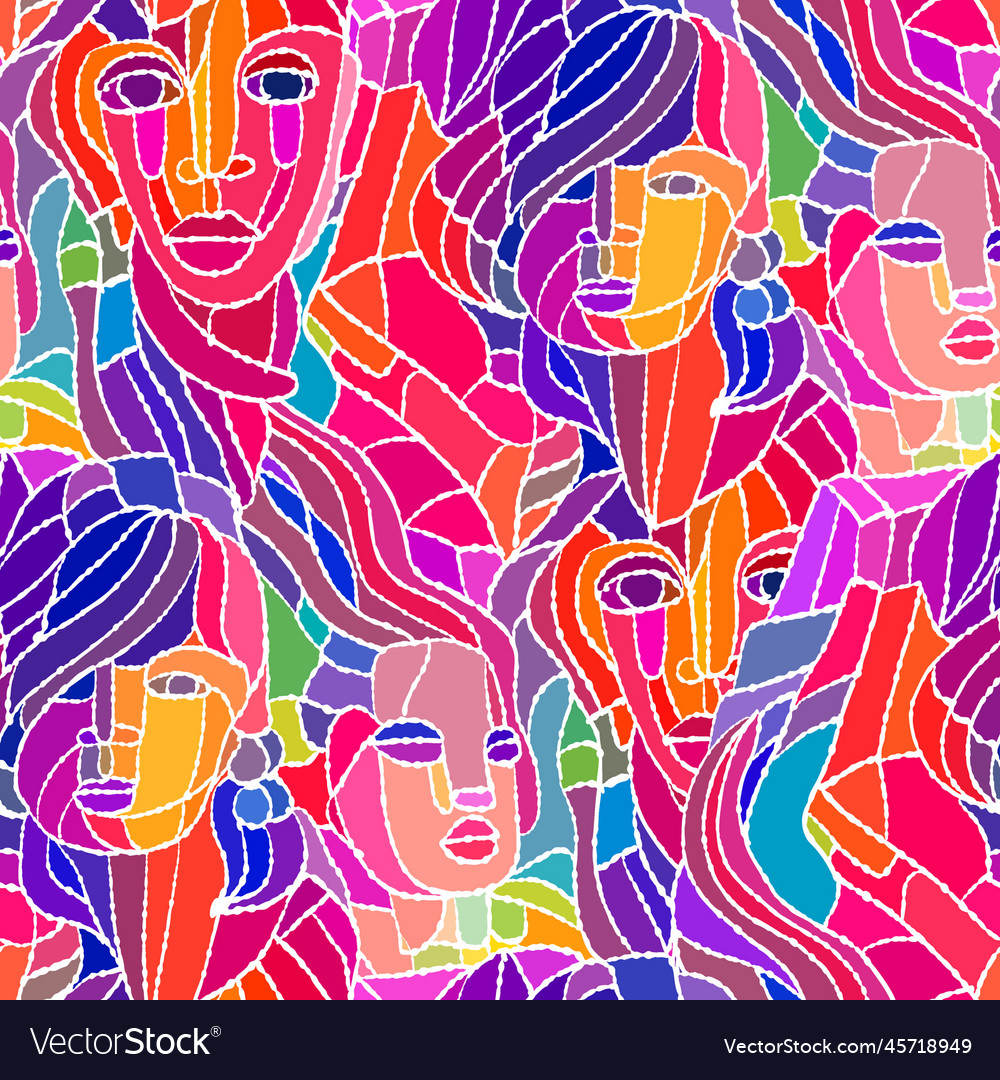 Abstract Mosaic Faces Pattern