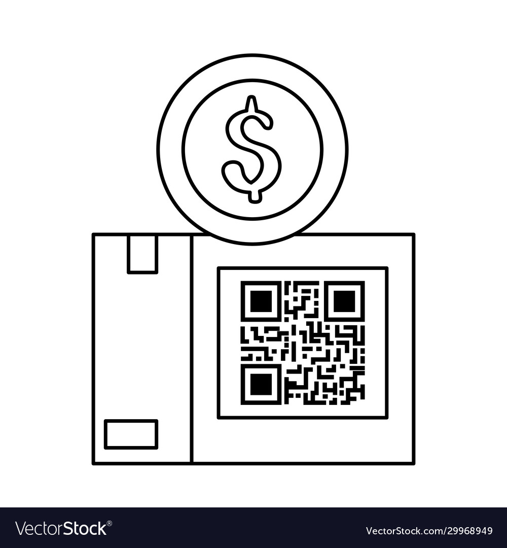 Code qr in Box mit Münz isoliert Icon