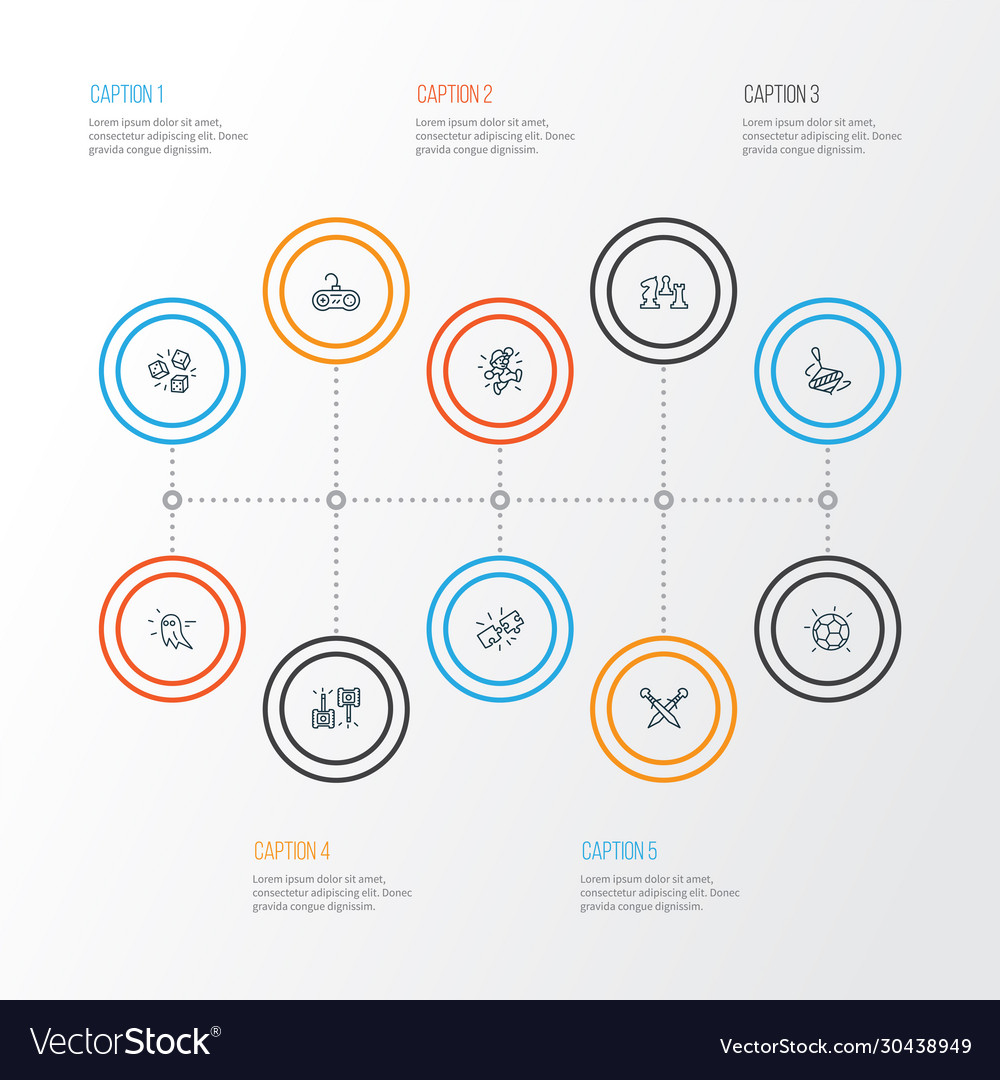 Games icons line style set with chess puzzles vector image Games icons line style set with chess puzzles