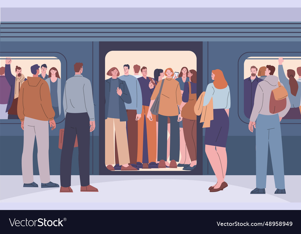 People crowd in subway train public Royalty Free Vector